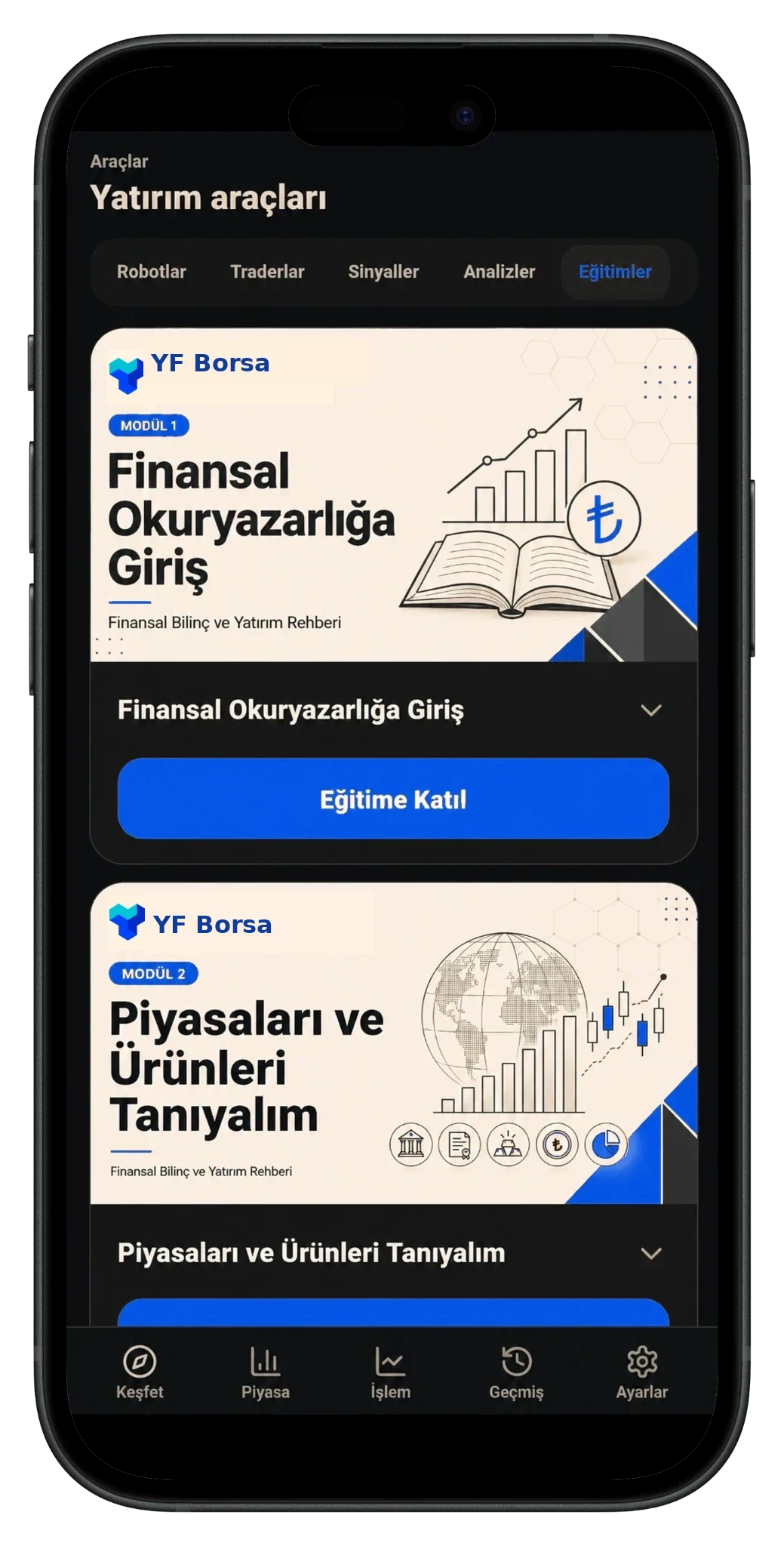 YF Borsa eğitim ekranı